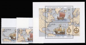 Iceland #749-751 Cat$23.50, 1992 Europa, set of two souvenir sheets, never hi...