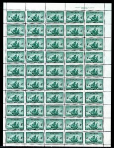 282, Scott, 4c, Canada, Cabot's ship Matthew, Plate 2, Full Sheet of 50, VF, P