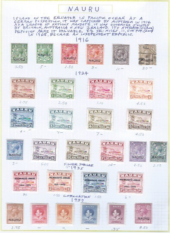 NAURU 1916-1937 SCV $137.85 STARTS @ 25% OF CAT VALUE