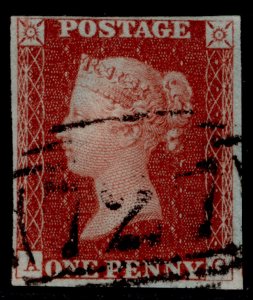 GB QV SG8, 1d red-brown PLATE 43, FINE USED. Cat £50. AG