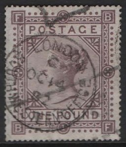 GB 1867 £1 brown-lilac watermark MX fine used sg129 good colour, fine cds +