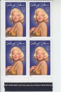 1995 Marilyn Monroe (Scott 2907) Blk 4 MNH