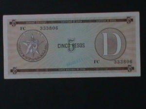 ​CUBA-NATIONAL BANK OF CUBA-$5-PESO-TOURIST EXCHANGE CERTIFICATE-UNC-VF-RARE