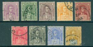 SG 63-71 Sarawak 1922-23. 2c-30c set of 9. Very fine used CAT £60