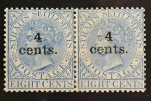 MALAYA Straits Settlements 1898 QV 4 cents on 8c PAIR MH SG#108 M3514