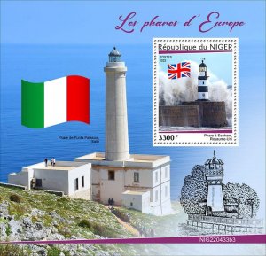 NIGER - 2022 - European Lighthouses - Perf Souv Sheet - Mint Never Hinged