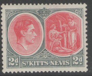 ST.KITTS-NEVIS SG71a 1941 2d CARMINE & DEEP GREY CHALKY PAPER MTD MINT