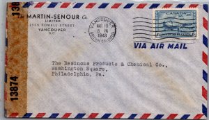 CANADA POSTAL HISTORY WWII CENSORED AIRMAIL COVER ADRR USA CANC YR'1943