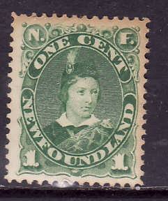 Newfoundland-Sc#45-unused hinge 1c green-Prince of Wales-some toning on margin-s