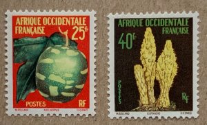 French West Africa 1959 Flowers subset, MNH. Scott 80 and 82, CV $4.00