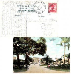 Cuba 2c Royal Palms 1910 Caimanera, Oriente PPC (Havana, Central Park) to Fai...