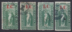 Canada Revenue QL3, QL4, QL6, QL7 Used Quebec Law Stamps