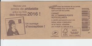 2016 France Marianne SA Green Stamp Bklt 12 (Scott NA) MNH