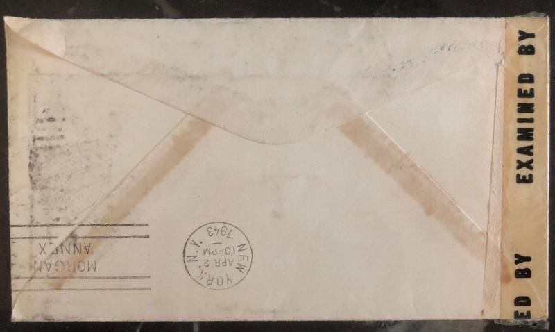 1943 New York USA Air Cover Censored to Switzerland Service Suspended Due To War