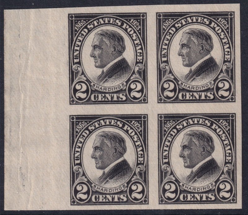 Sc# 611 U.S. 1923 Warren Harding 2¢ imperf issue block of four MNH CV $40.00