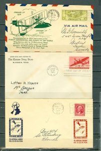 US 1934/41 LOT of (3) AIRMAIL COVERS...FDC..CACHETS..VIGNETTE