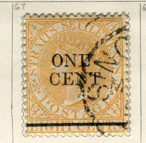 STRAITS SETTLEMENTS; 1890s classic QV surcharged issue used ONE CENT value