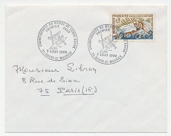 Cover / Postmark France 1969 Canoeing - Kayaking - World Championships