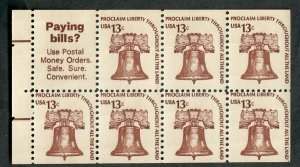 1595b Liberty Bell MNH Booklet Pane of 7 with label and 2 registration bars