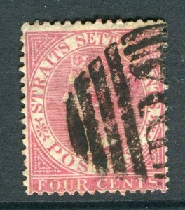 STRAITS SETTLEMENTS; 1867 classic QV Crown CC issue used shade of 4c. Postmark