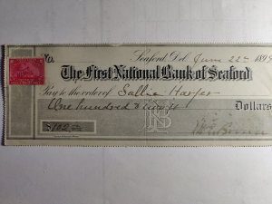 SCOTT #R164 BANK CHECK $ 102.00 THE FIRST NATIONAL BANK OF SEAFORD