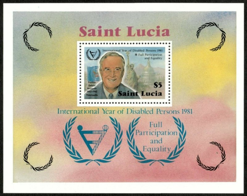 St. Lucia 1981 - Year of Disabled Persons, FDR - Souvenir Sheet - Sc 563 - MNH