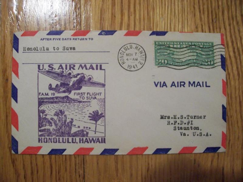 C9 First Flight Cover Honolulu to Suva Fiji