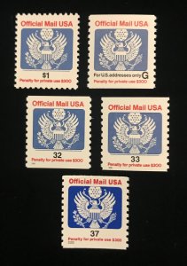 O151 to O159, MNH, F/VF,  partial set of 5