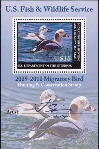 RW76B 2009 MIGRATORY BIRD MINI SHEET.  ARTIST SIGNED DUCK STAMP  F-VF+ - SALE!