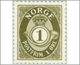 Norway Used NK 237   Posthorn and Lion III (no wmk) 1 Øre Grey olive