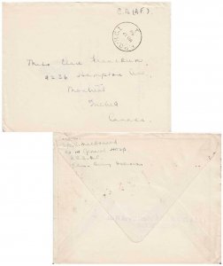 Canada Soldier's Free Mail 1942 F.P.O.-H.C.1 Headquarters, 1st Canadian Corps...