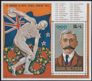 Cook Islands 1972 MNH Sc B29 Souvenir sheet 50c + 5c Pierre de Coubertin