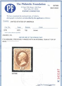 USA #O78 Very Fine Mint Full Original Gum Hinged - Internal Tear At top Of Head