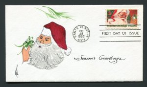 1983 Santa Claus, Indiana Christmas FDC - Val Pence Hand Painted