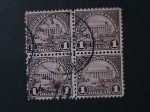 ​UNITED STATES- SC# 607 LINCOLN MEMORIAL-FANCY CANCEL BLOCK VF 102 YEARS OLD
