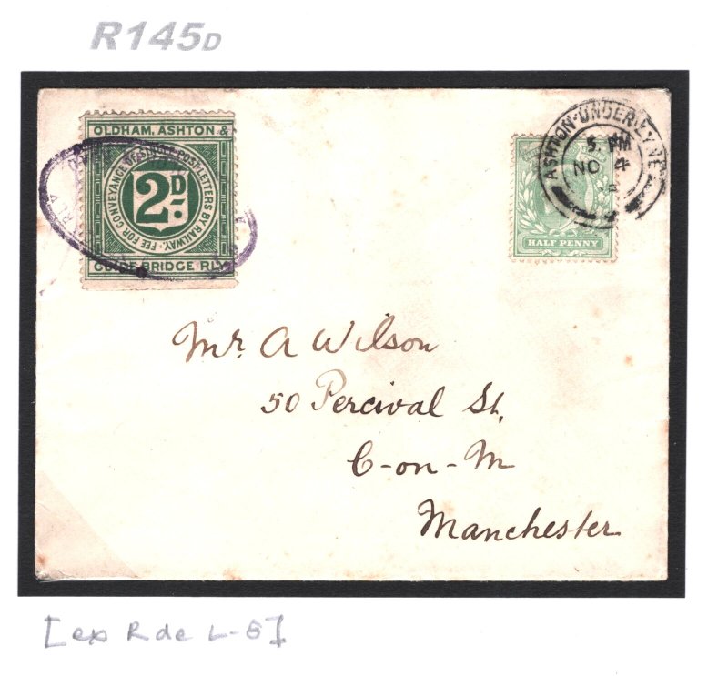 GB Lancs RAILWAY Cover 2d Letter Stamp 1905 *Oldham Rd Manchester* Station R145d 