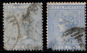 1882-1889 Natal Scott #- 52?? 3 Pence Queen Victoria 2 Copies Used