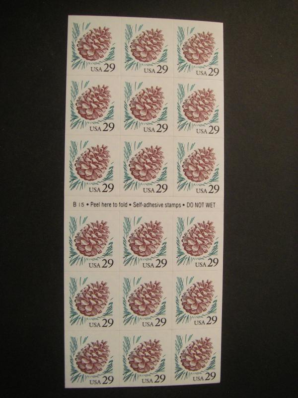 Scott 2491a, 29c Pine Cone, Pane of 18, #B15, MNH Booklet Beauty