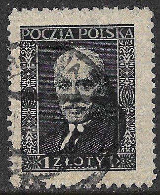 POLAND 1928 1z President Moscicki Horizontally Laid Paper Issue Sc 255a VFU