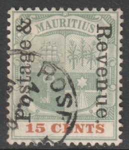 Mauritius Scott 120 - SG159, 1902 Postage and Revenue Overprint 15c used