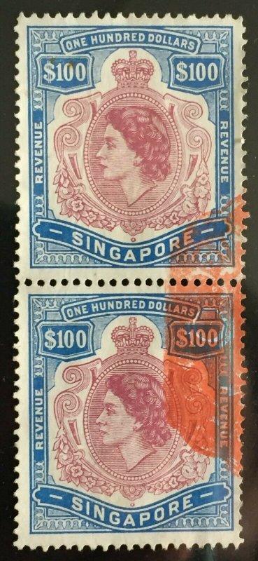 MALAYA SINGAPORE QEII REVENUE $100 pair USED M3256 