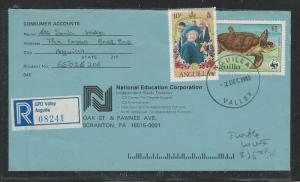 ANGUILLA (P2903B)1985 COVER $1.00 TURTLE WWE+QEII 10C  REG ANGUILLA VALLEY TO US