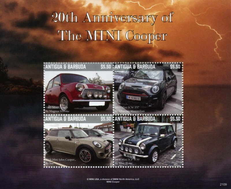 Antigua & Barbuda Cars Stamps 2021 MNH MINI Cooper 20th Anniv 4v M/S 