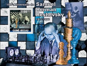 GUINEA BISSAU - 2011 - Chess, S H Reshevsky  - Perf Souv Sheet-Mint Never Hinged