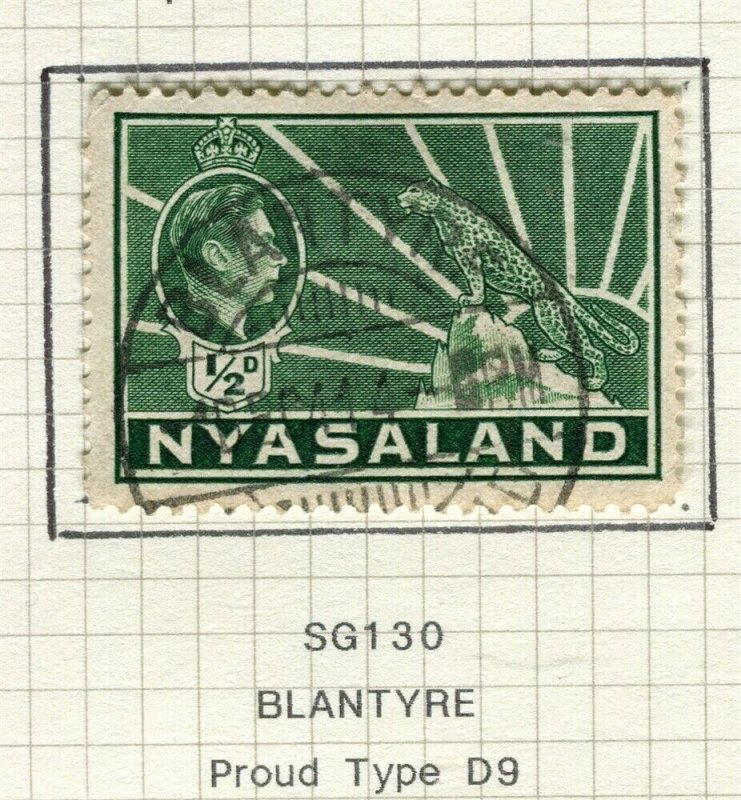 NYASALAND; 1938 early GVI issue fine used Shade of 1/2d. POSTMARK Blantyre