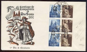 Spain 1954 Cacheted unaddressed FD cover Sc 799-800 strips of 3 