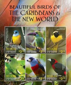 Bequia 2016 - Beautiful Carribean Birds - Sheet of 6 Stamps - MNH