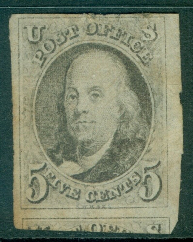 EDW1949SELL : USA 1847 Scott #1 Tiny nick in top margin. Appears Unused.