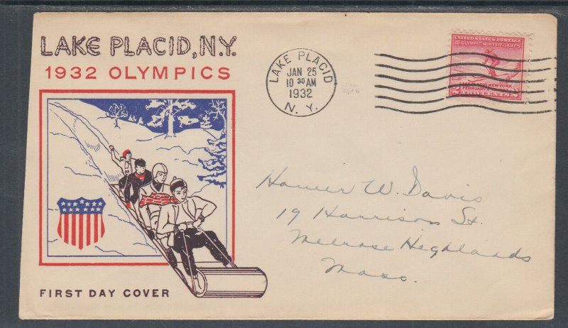 US Planty 716-21 FDC. 1932 2c Lake Placid, New York Winter Olympics 