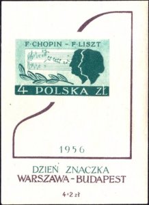 Poland 1956 MNH Stamps Souvenir Sheet Scott B106 Music Composers Hungary Chopin